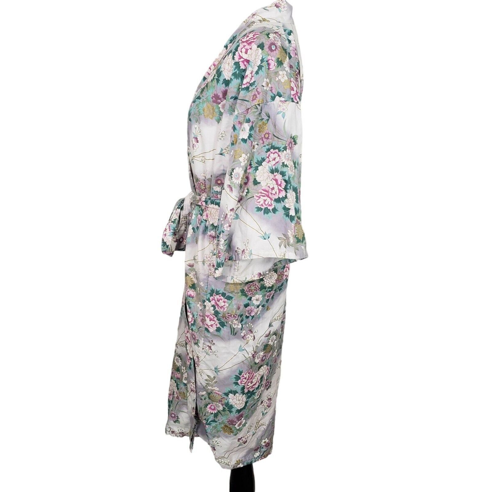 Designer Japanese Floral Robe Womens Size Medium Kimono Cotton Belted Size M / US 6-8 / IT 42-44 - 5 Thumbnail