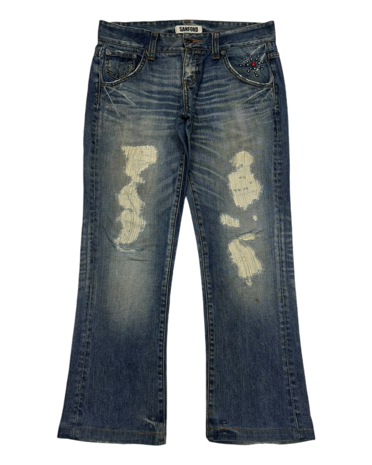 Japanese Brand 💥FLARE💥SANFORD FLARED DISTRESS DENIM JEANS Size US 33 - 7 Thumbnail