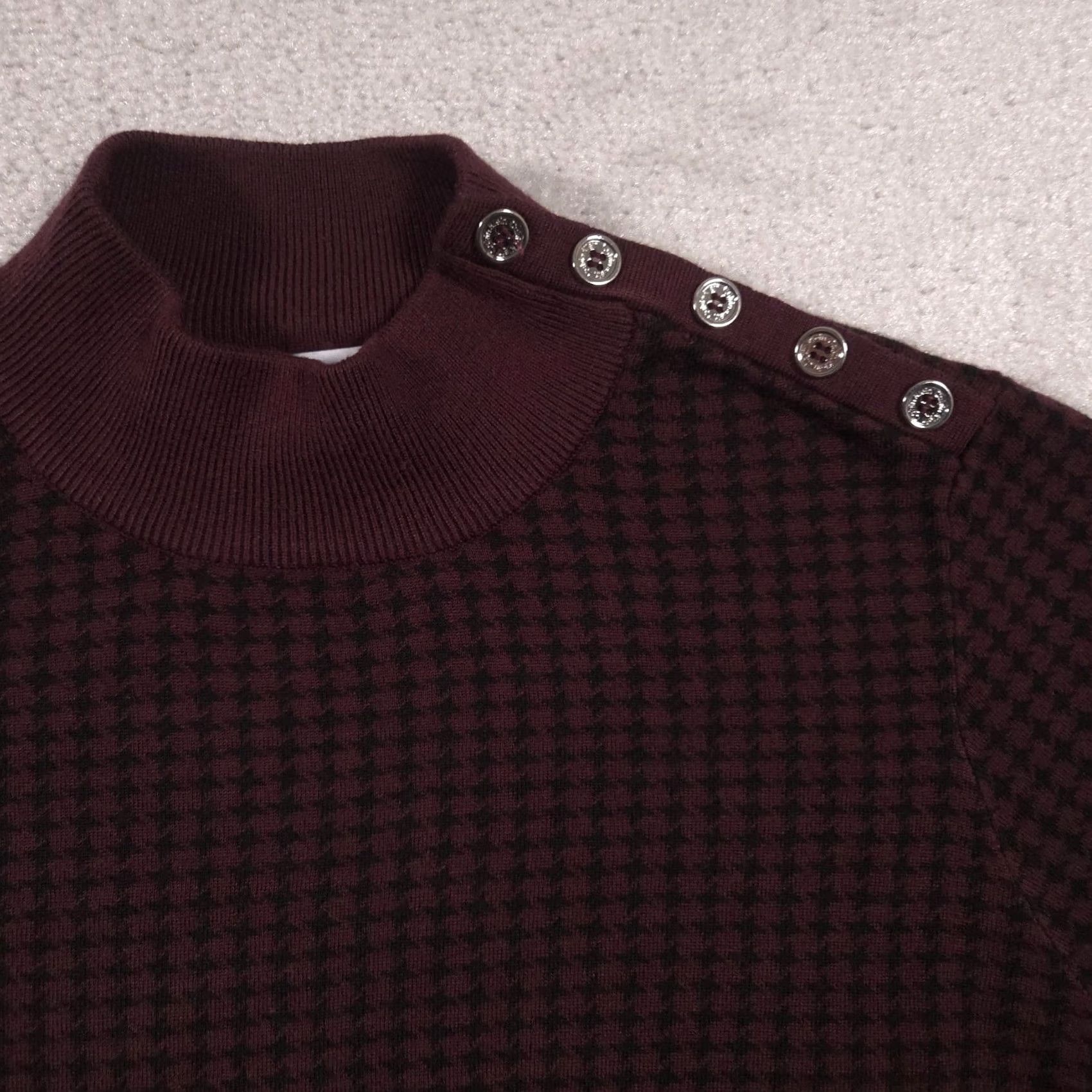 Calvin Klein Calvin Klein Sweater Womens L Red Check Mock Neck Button Shoulder Knit Pullover Size L / US 10 / IT 46 - 4 Thumbnail