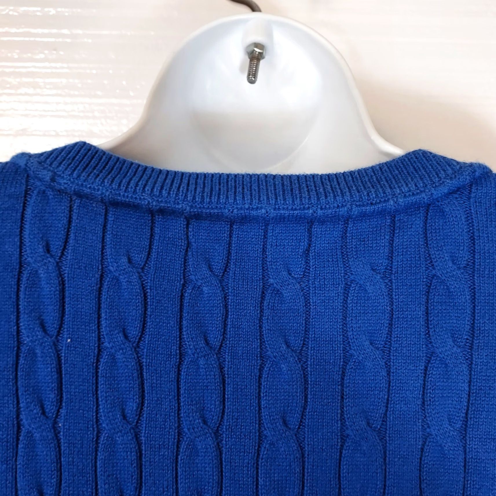 Lands' End Lands' End Sweater Blue Cable-Knit Long Sleeve Shirt Womens Size L Farm Credit Logo Embroidered Pullover Casual Knit Cotton Blend Regular Size L / US 10 / IT 46 - 6 Thumbnail