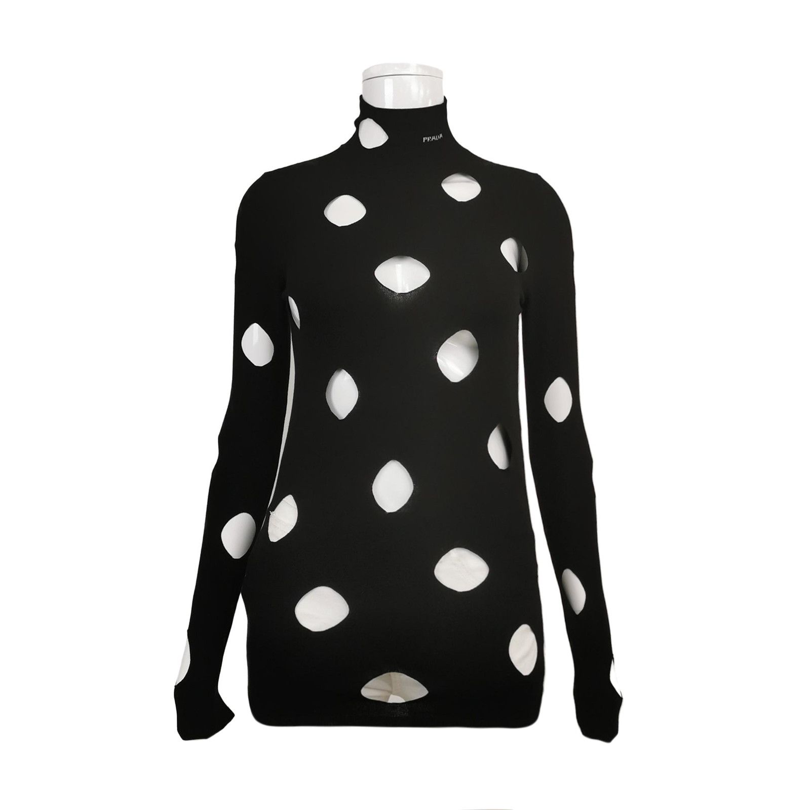 Prada Prada Black Hollow-Out Logo Knit Top 0079 Size US L / EU 52-54 / 3 - 1 Thumbnail