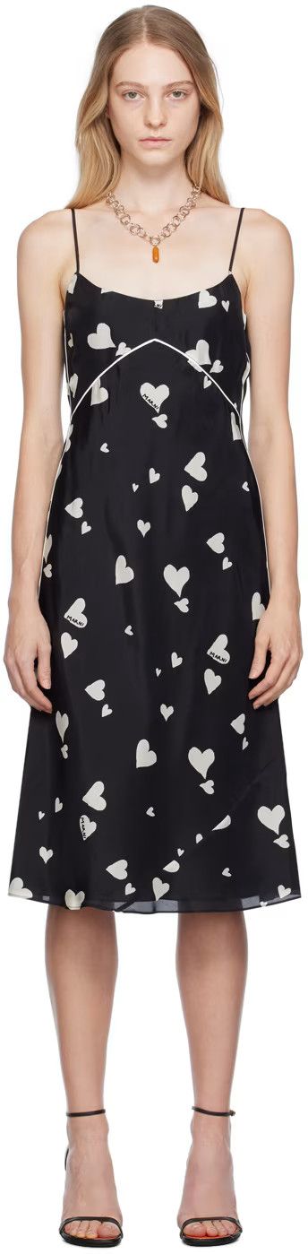 image of Marni O1W1Db10524 Hearts Midi Dress In Black, Women's (Size XL)