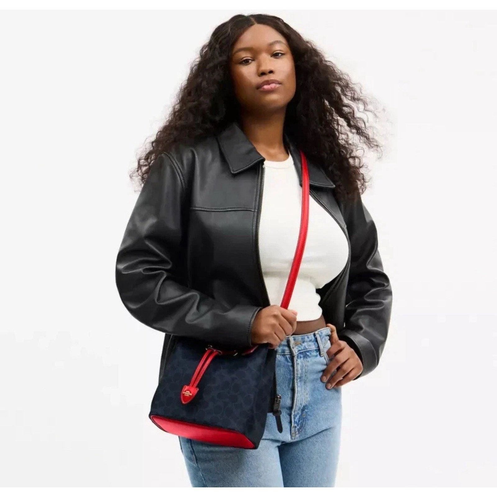 Coach NWT COACH Rowan Bucket Bag CBH07 Denim/Bold Red Crossbody Size ONE SIZE - 12 Thumbnail
