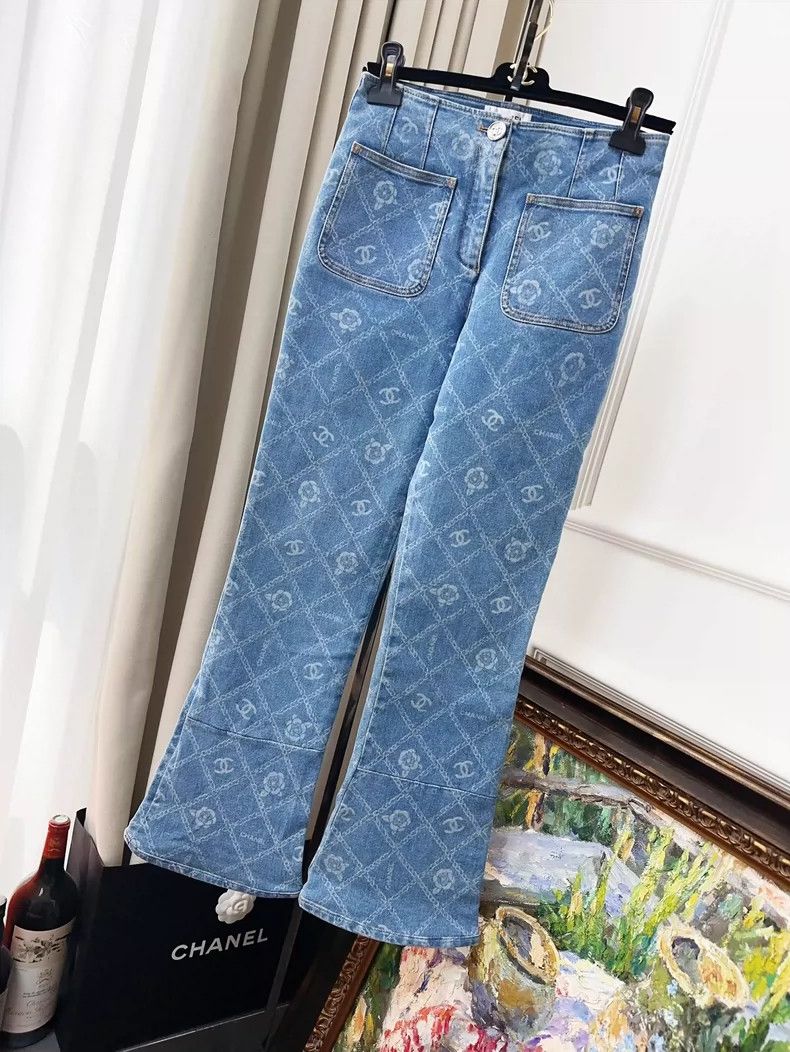 Chanel Chanel 23A blue camellia diamond checkered jeans Size 25" / US 0 / IT 36 - 6 Thumbnail