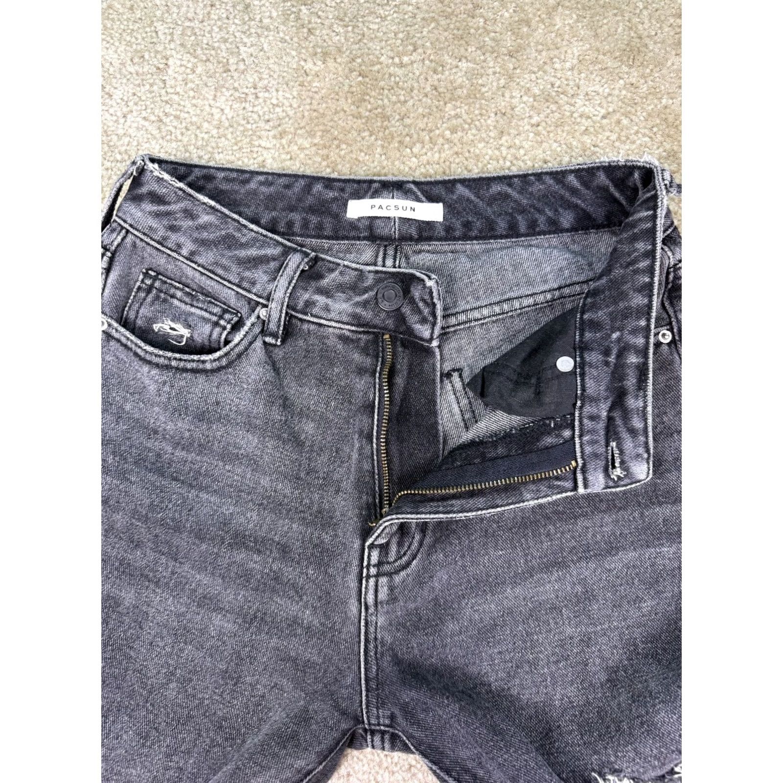 Pacsun PacSun Jeans Womens Gray Mom Straight High Rise Denim Distressed Ladies 24 B511 Size 42" / US 20 - 5 Thumbnail