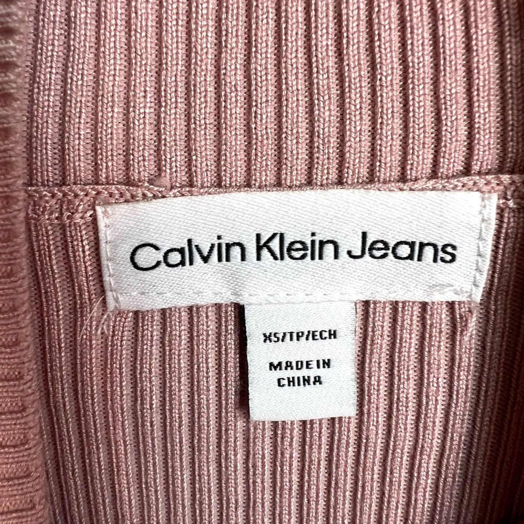 Vintage Calvin Klein Jeans Womens XS Pink Ribbed Mock Neck Top Blouse Long Sleeve Pullover Mock Neck Shirt Size XS / US 0-2 / IT 36-38 - 3 Thumbnail