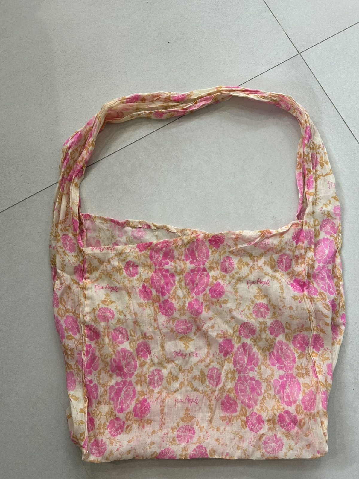 Free People Free People Pink and Cream Floral Cotton Tote Shoulder Bag Size ONE SIZE - 3 Thumbnail