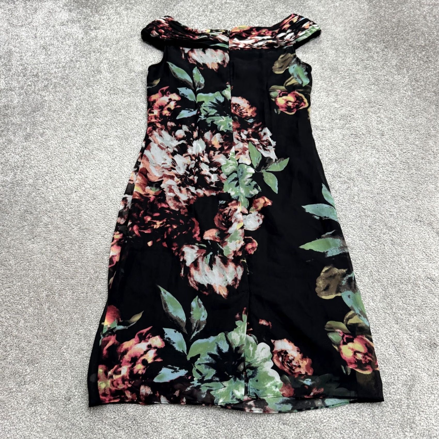 Adrianna Papell Adrianna Papell Black Floral Midi Dress Womens 6 Ruched 3D Flower Pleated Party Size M / US 6-8 / IT 42-44 - 2 Thumbnail