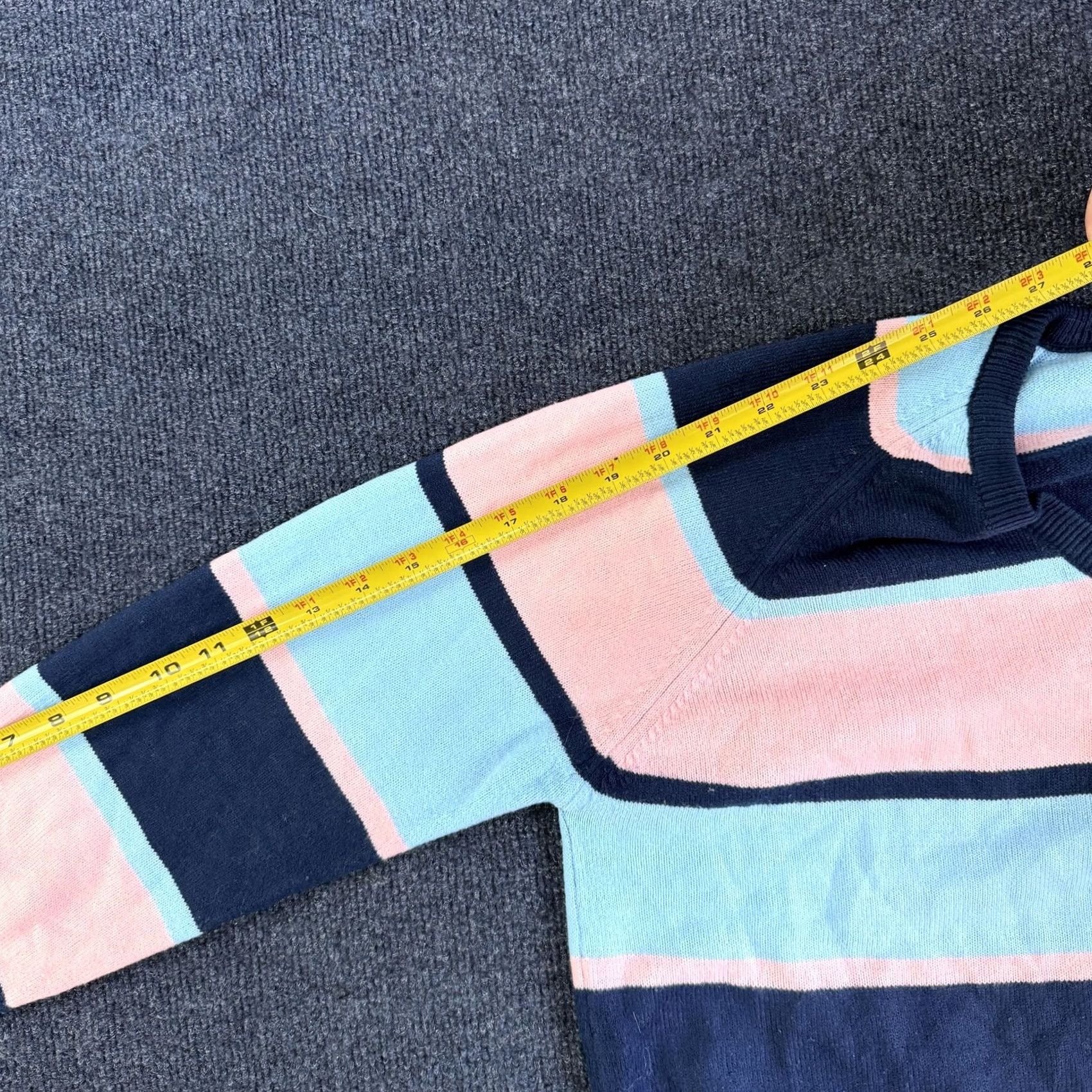 Vintage Vintage Lady LaMode Sweater Womens Medium Blue Striped V-Neck Golf Country Club Embroidered Logo Pullover Knit Shirt Size M / US 6-8 / IT 42-44 - 7 Thumbnail
