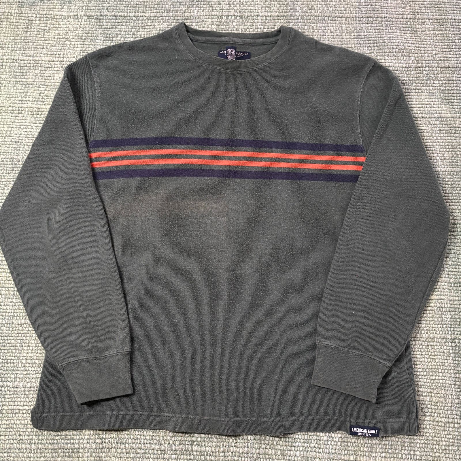American Eagle Outfitters × Vintage Striped Vtg Green Cotton American Eagle Baggy Y2K Sweater Size US L / EU 52-54 / 3 - 1 Thumbnail