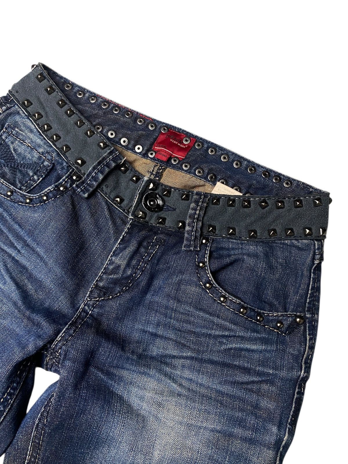 If Six Was Nine 2000's Veromoda Seawash Punk Studded Bootcut Jeans Size US 26 / EU 42 - 5 Thumbnail