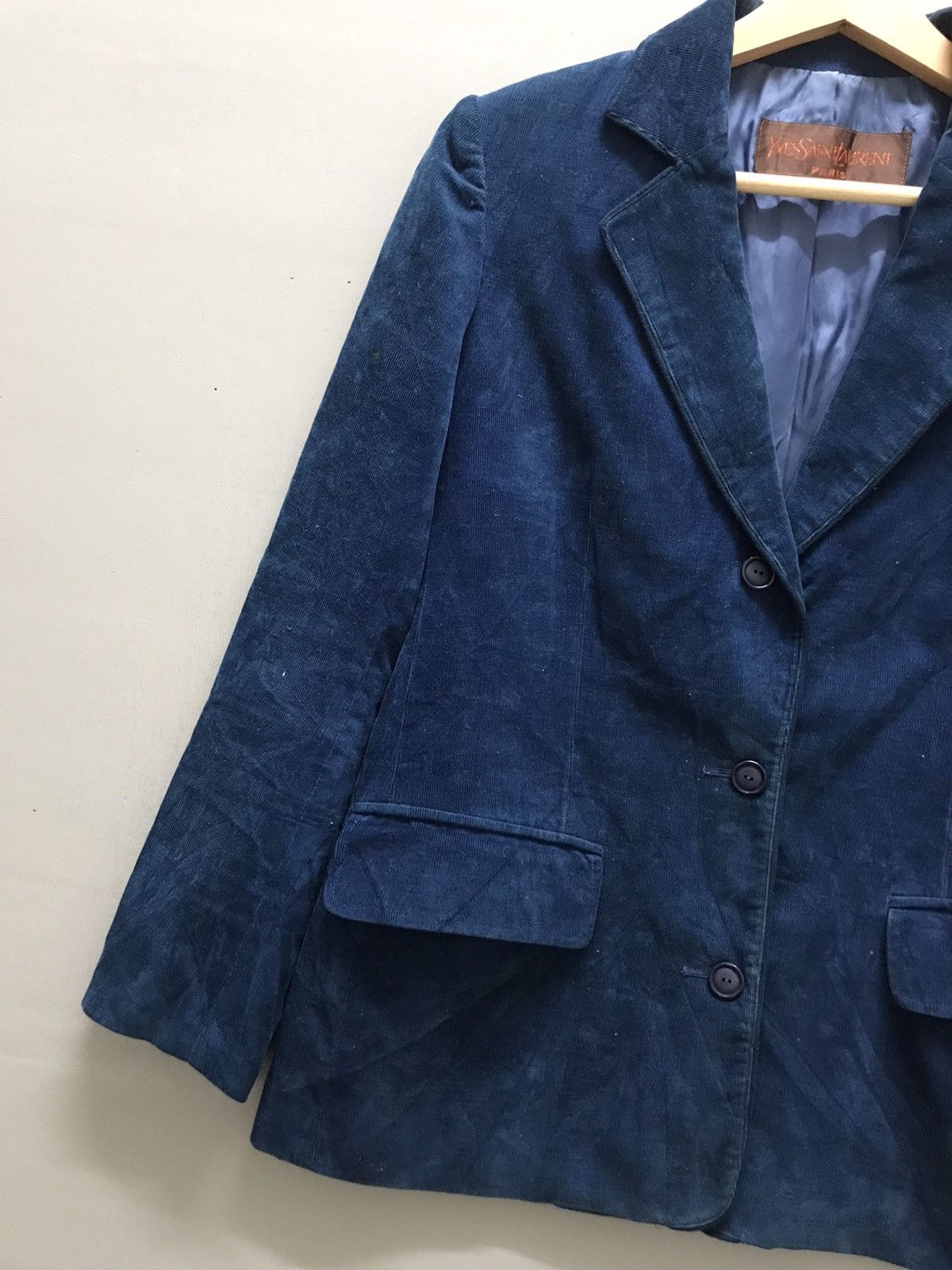 Yves Saint Laurent Vintage 90s Yves Saint Lauren Blue Velvet Blazer Size 40S - 2 Thumbnail