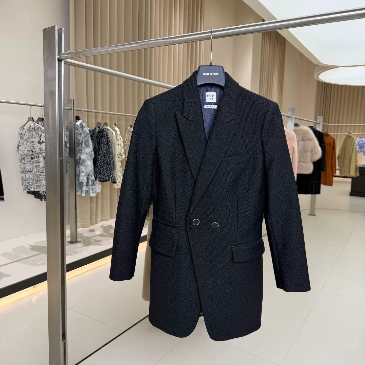 Hermes Black Wool V-Neck Blazer Coat
