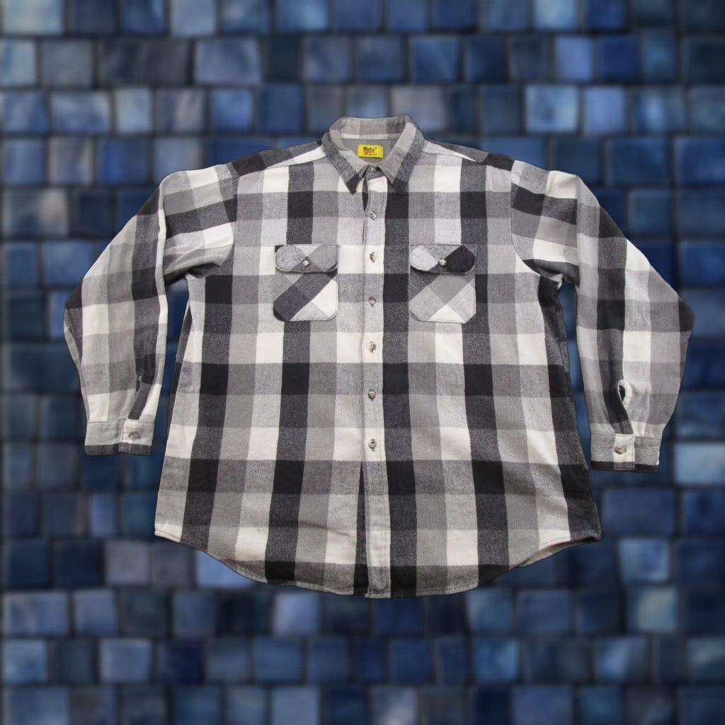 Vintage VINTAGE Work N' Sport Black Plaid Flannel VTG 80s USA Made Button-Up Casual Shirt 2XLT Size US XXL / EU 58 / 5 - 1 Thumbnail