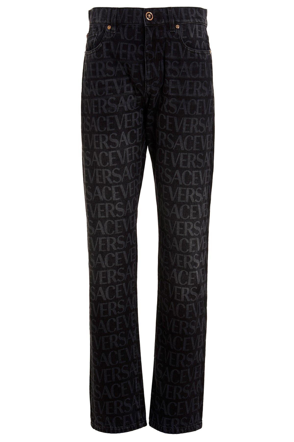 image of Versace Logo Print Jeans in Black, Men's (Size 31)