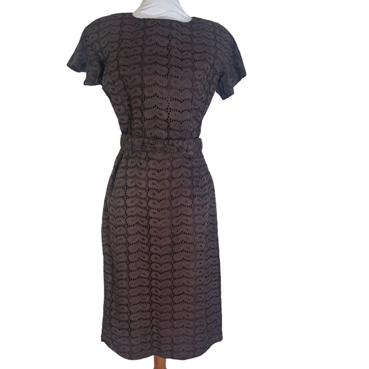 Vintage Vintage 1950s Brown Eyelet Wiggle Shift Dress Jacket Belt M Size M / US 6-8 / IT 42-44 - 2 Thumbnail