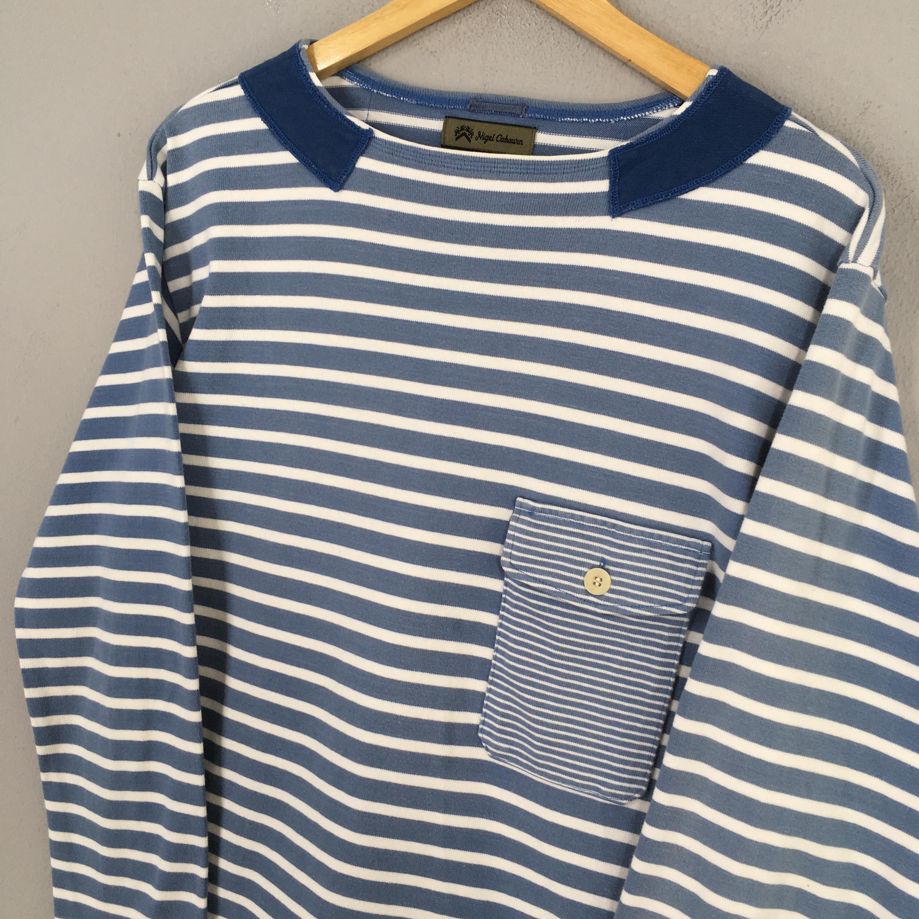 Nigel Cabourn Vintage 90s Nigel Cabourn Striped Blue Shirt Medium Size US M / EU 48-50 / 2 - 3 Thumbnail