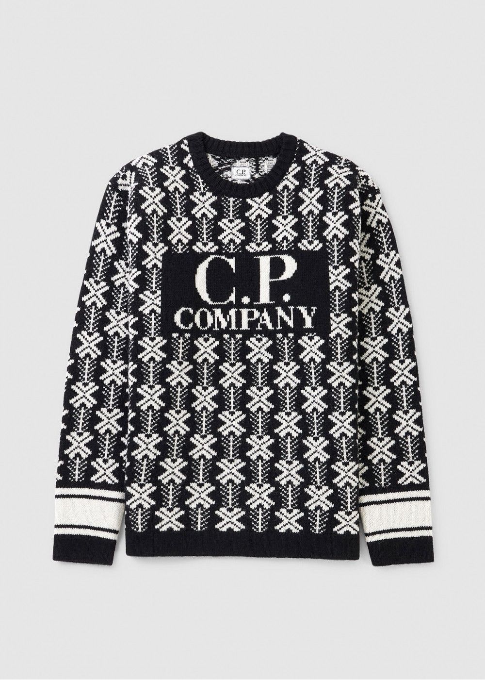 C.P. Company o1y1224 Logo Crewneck Sweater in Black/White Size US S / EU 44-46 / 1 - 1 Thumbnail