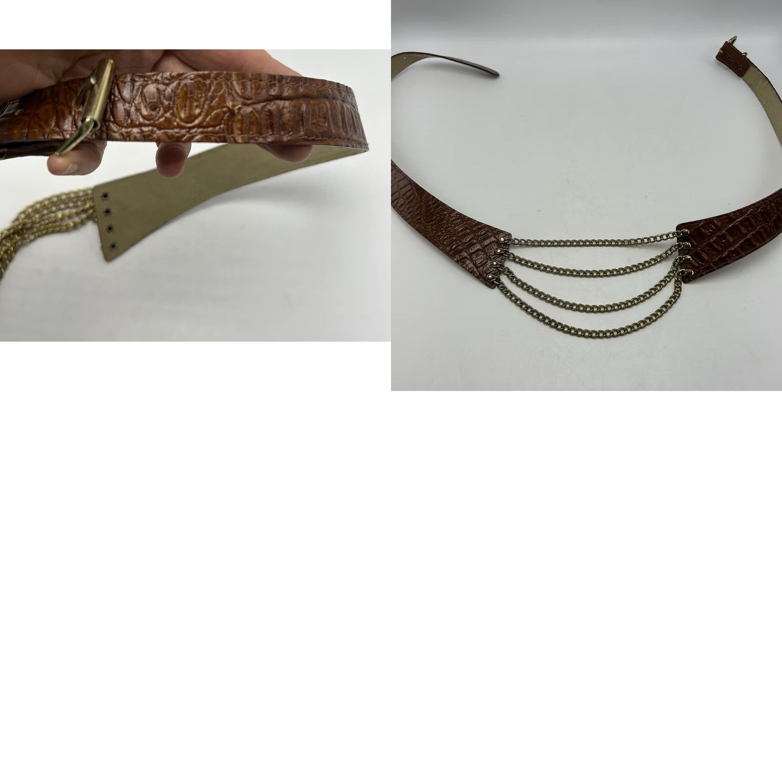 Vintage VINTAGE Womens Belt Medium Faux Leather Gold Chain Detail Croc Embossed 90s Y2K Size ONE SIZE - 8 Thumbnail