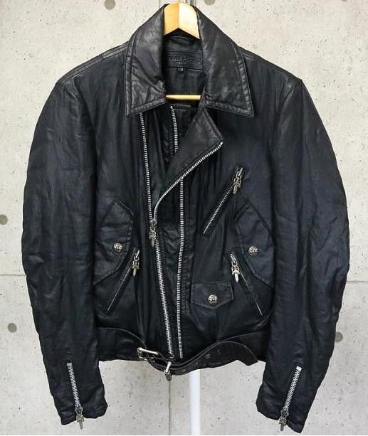 image of Chrome Hearts Leather Riders Jacket in Black, Men's (Size Small)