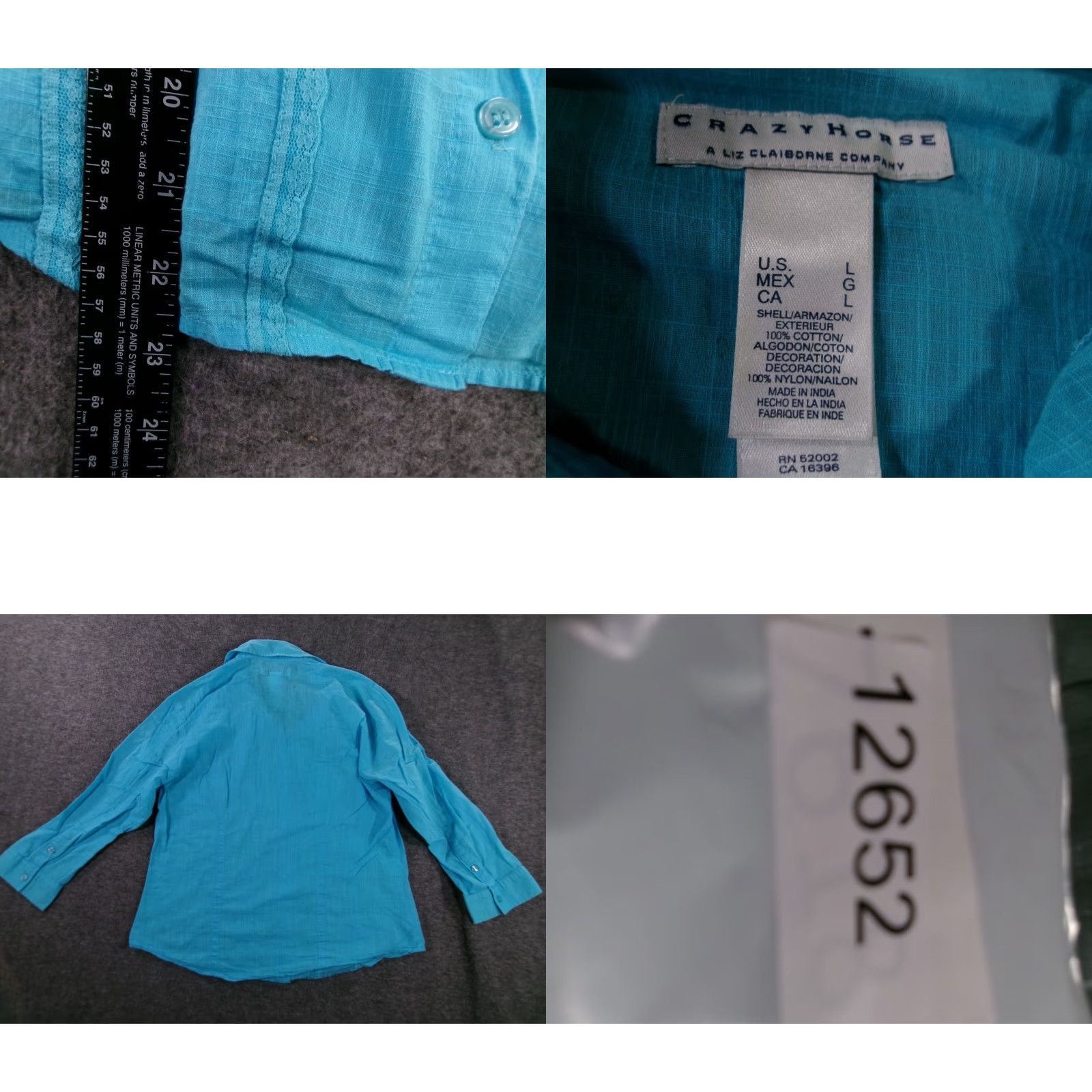 Liz Claiborne Crazy Horse Button-Up Top Women Medium Blue Long Sleeve Classic Casual Office Size M / US 6-8 / IT 42-44 - 8 Thumbnail