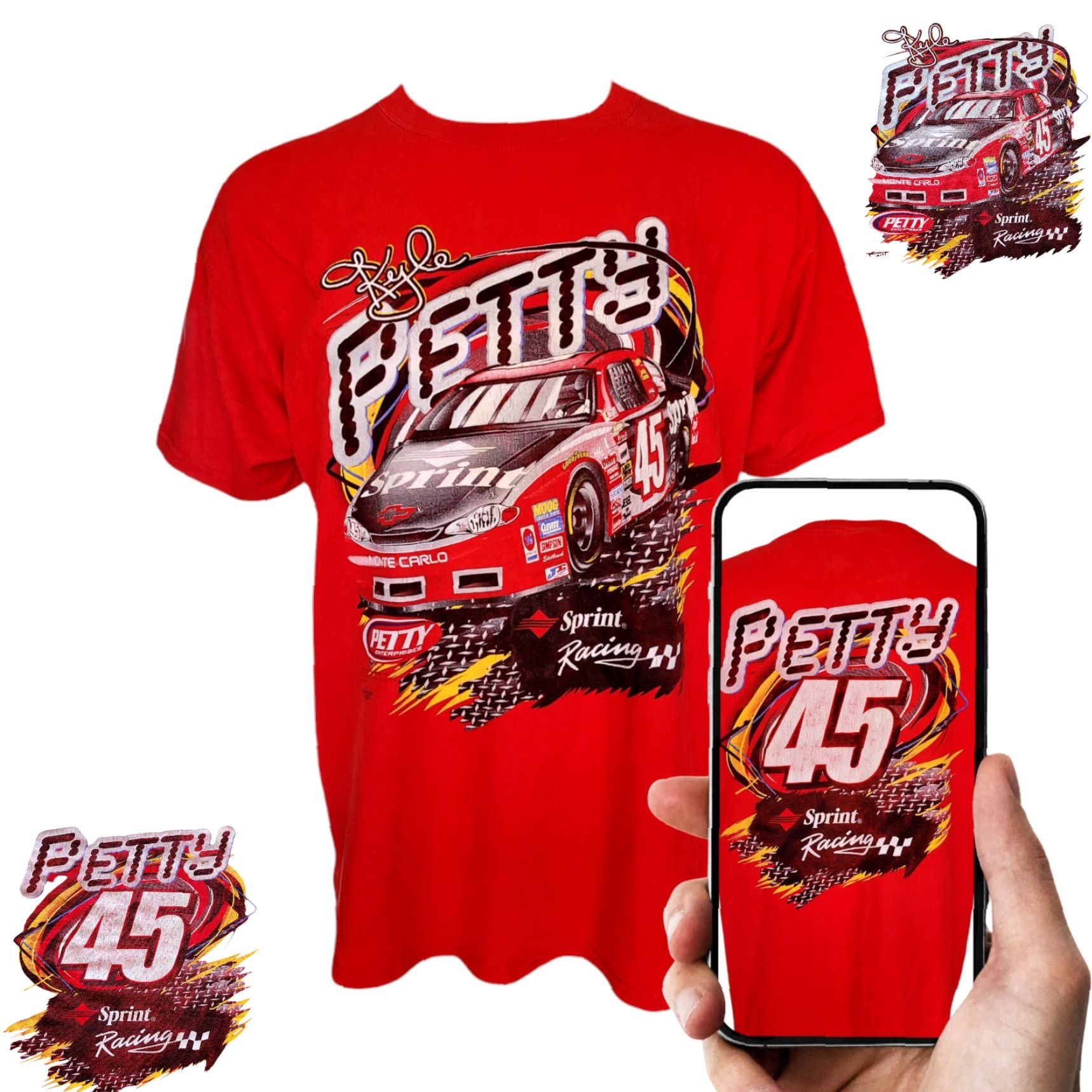Delta Vintage Kyle Petty NASCAR Sprint Racing T-Shirt Delta Red XL Cotton Preshrunk Graphic Crew Neck Short Sleeve Mens Shoes Size US XL / EU 56 / 4 - 2 Thumbnail