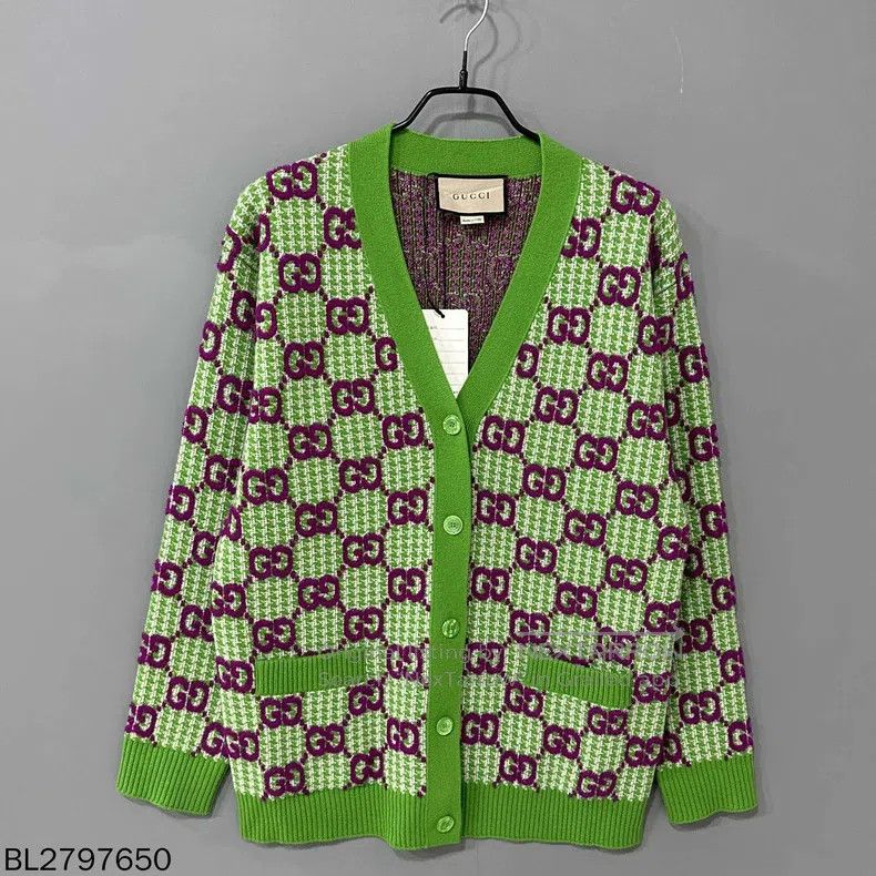 Gucci Gucci Avocado green plush full-print cardigan coat Size M / US 6-8 / IT 42-44 - 1 Thumbnail
