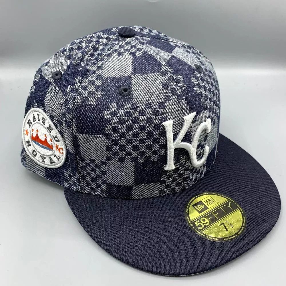 New Era Kansas City Royals Hat Men 7 1/2 Denim Pattern Fitted Cap Size ONE SIZE - 1 Thumbnail