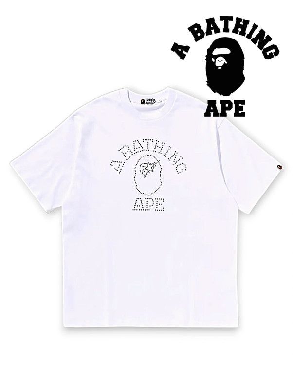 Bape White BAPE Rhinestone College T-Shirt | Size S Size US S / EU 44-46 / 1 - 1 Thumbnail