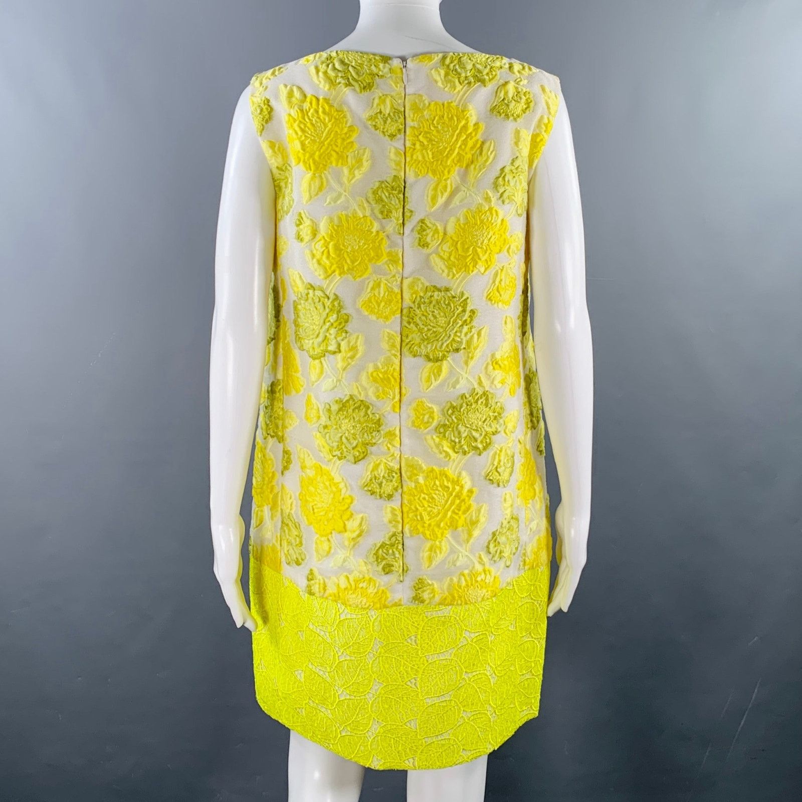 Giambattista Valli GIAMBATTISTA VALLI Yellow Beige Floral Sleeveless Dress Size S / US 4 / IT 40 - 4 Thumbnail