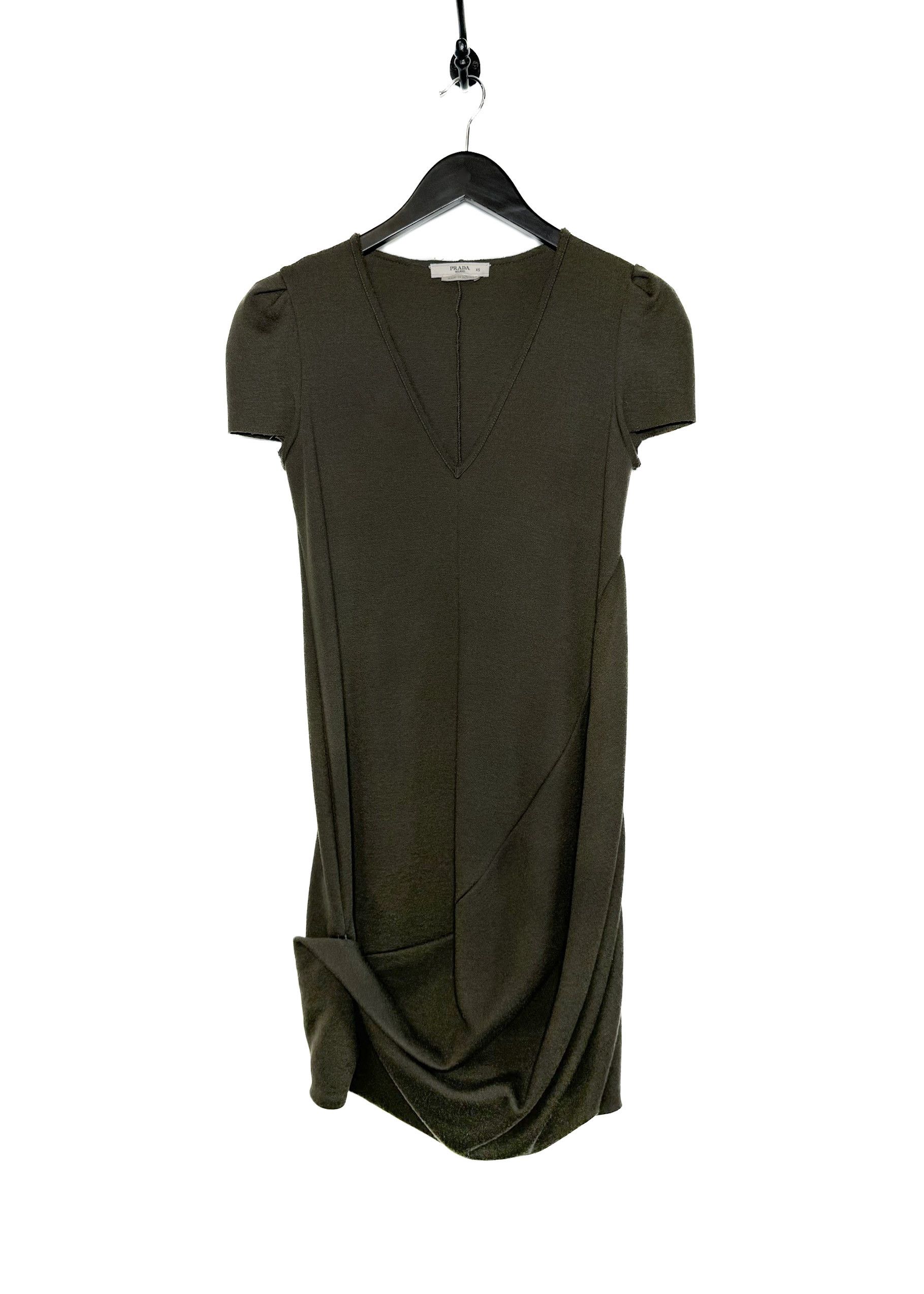 Prada Prada Olive Green Wool Knit Short Sleeves V-neck Dress Size XS / US 0-2 / IT 36-38 - 1 Thumbnail