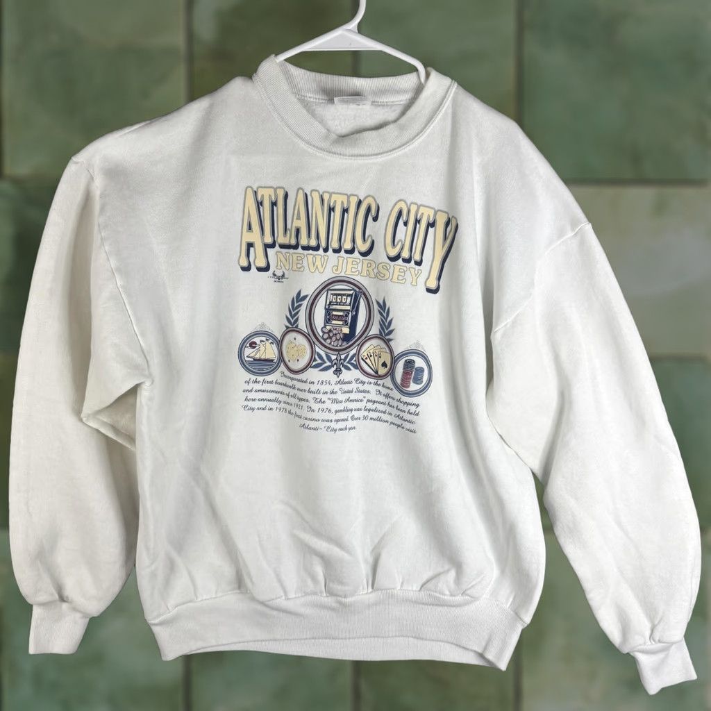 Jerzees VINTAGE Jerzees Sweatshirt Mens XL White Atlantic City New Jersey USA 90s Size US XL / EU 56 / 4 - 1 Thumbnail