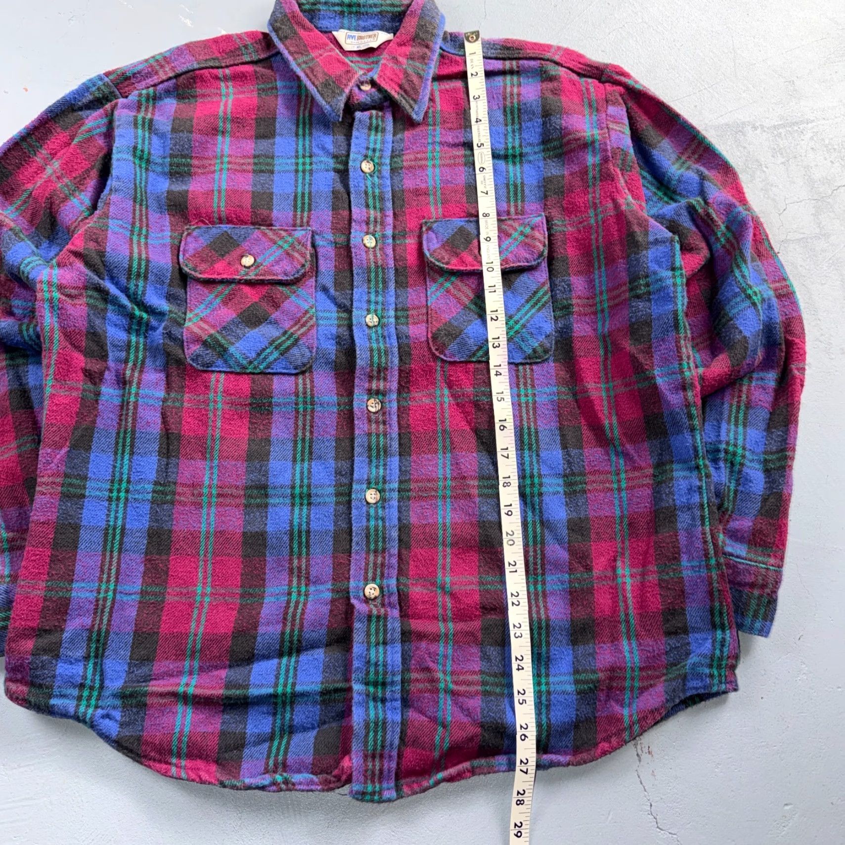 Vintage VTG Five Brother Shirt Mens XL Shadow Plaid Flannel USA Red Blue 1980s 80s Size US XL / EU 56 / 4 - 2 Thumbnail