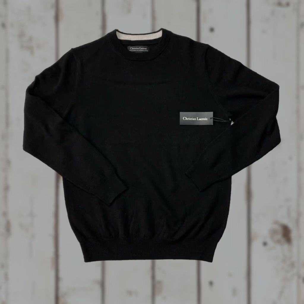 Christian Lacroix Christian Lacroix Sweater Mens M Black 100% Extra Fine Merino Wool Luxury NWT Size US M / EU 48-50 / 2 - 1 Thumbnail