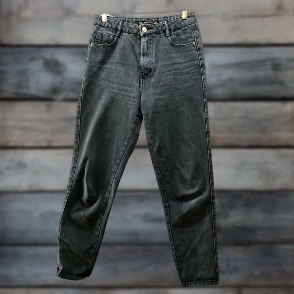Zara Zara High Rise Mom Jeans Womens 2 Washed Black Tapered Jeans 5-Pocket Design Denim Cotton 27 in Inseam Womens Size 26" / US 2 / IT 38 - 1 Thumbnail