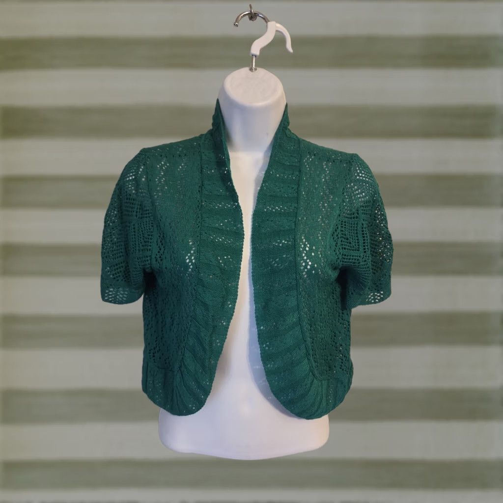 Vintage Jessica H Cardigan Top Womens M Green Open Front Cropped Sweater Short Sleeve NWT VINTAGE? Size M / US 6-8 / IT 42-44 - 1 Thumbnail