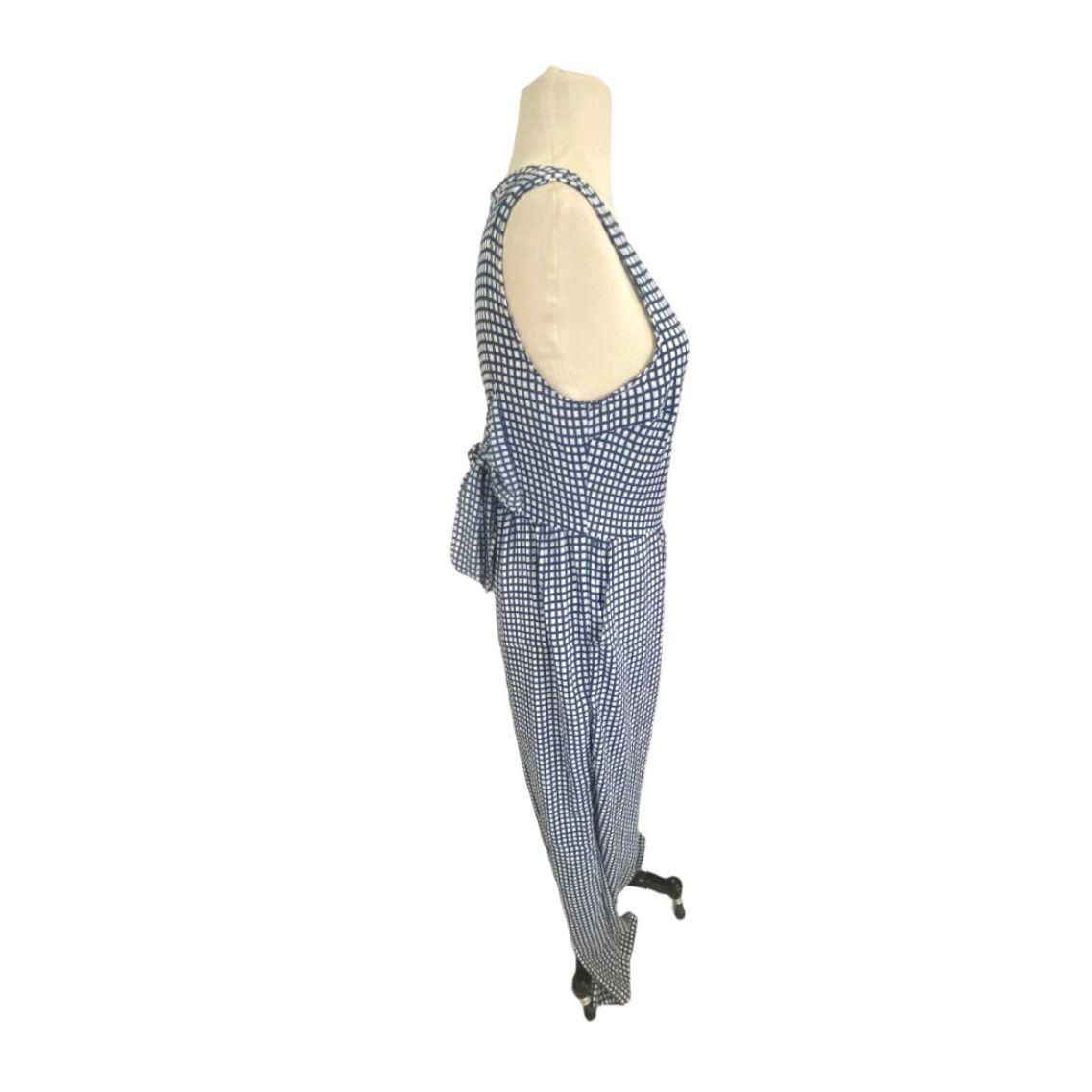 Vintage LUSH Check Jumpsuit One-Piece Crepe Sleeveless Medium White Blue Wide Leg Womens M Size 32" / US 10 / IT 46 - 5 Thumbnail