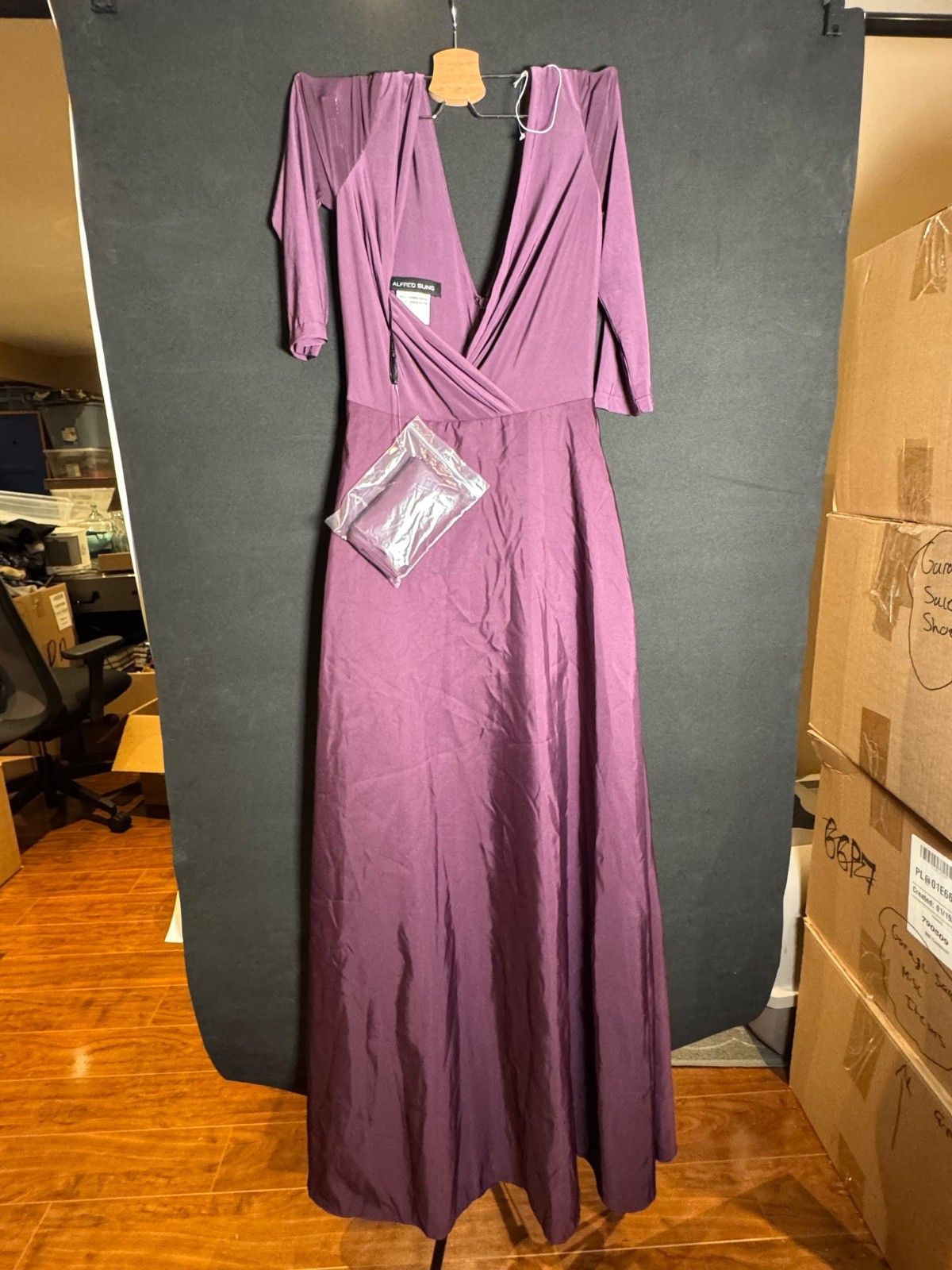 Other Alfred Sung 3/4 Sleeve Full Skirt Dress Size 2 Aubergine Size XS / US 0-2 / IT 36-38 - 2 Thumbnail