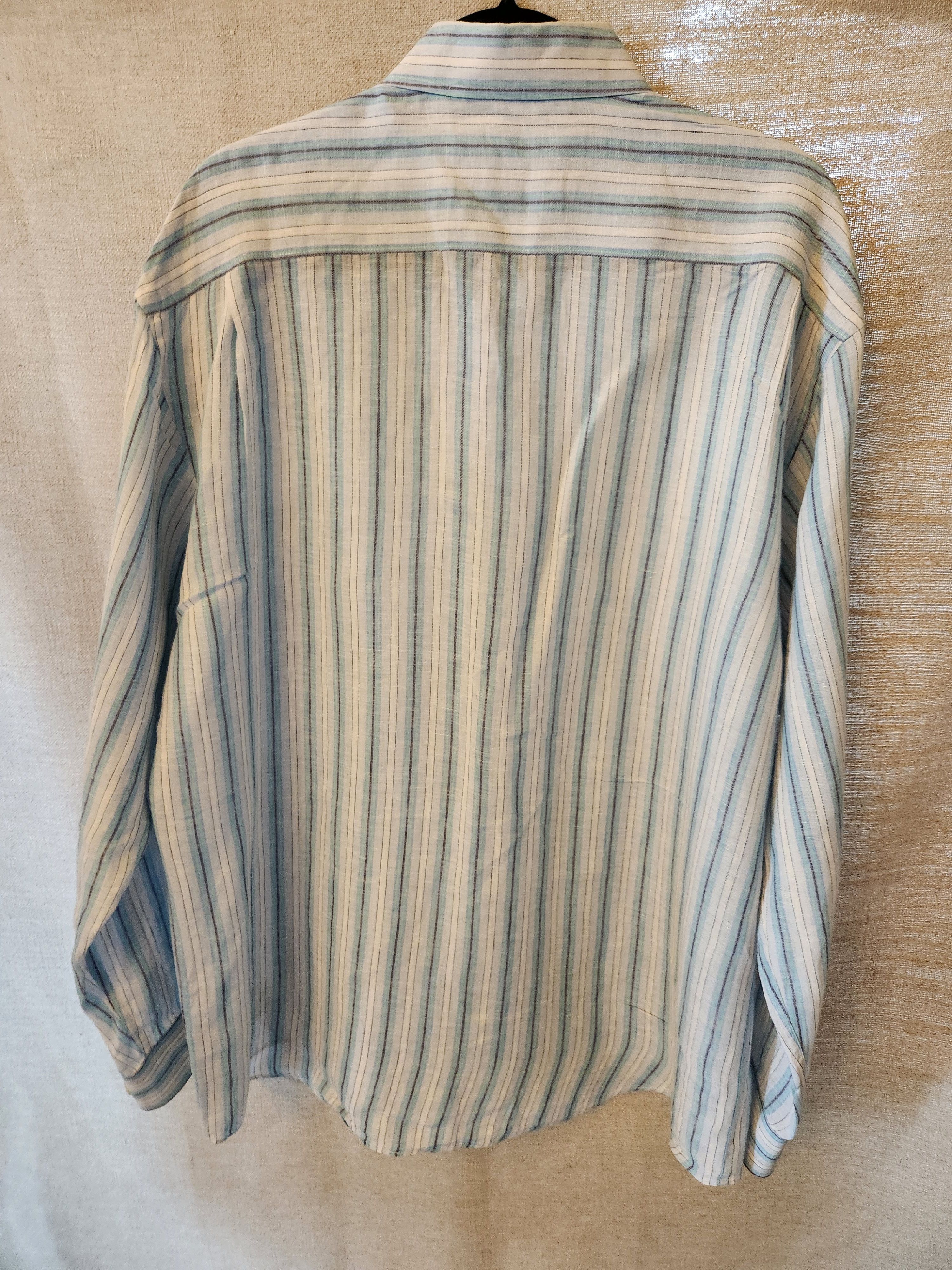 Alan Flusser 100% Linen Striped Long Sleeve Button Front Shirt Size US XL / EU 56 / 4 - 2 Thumbnail