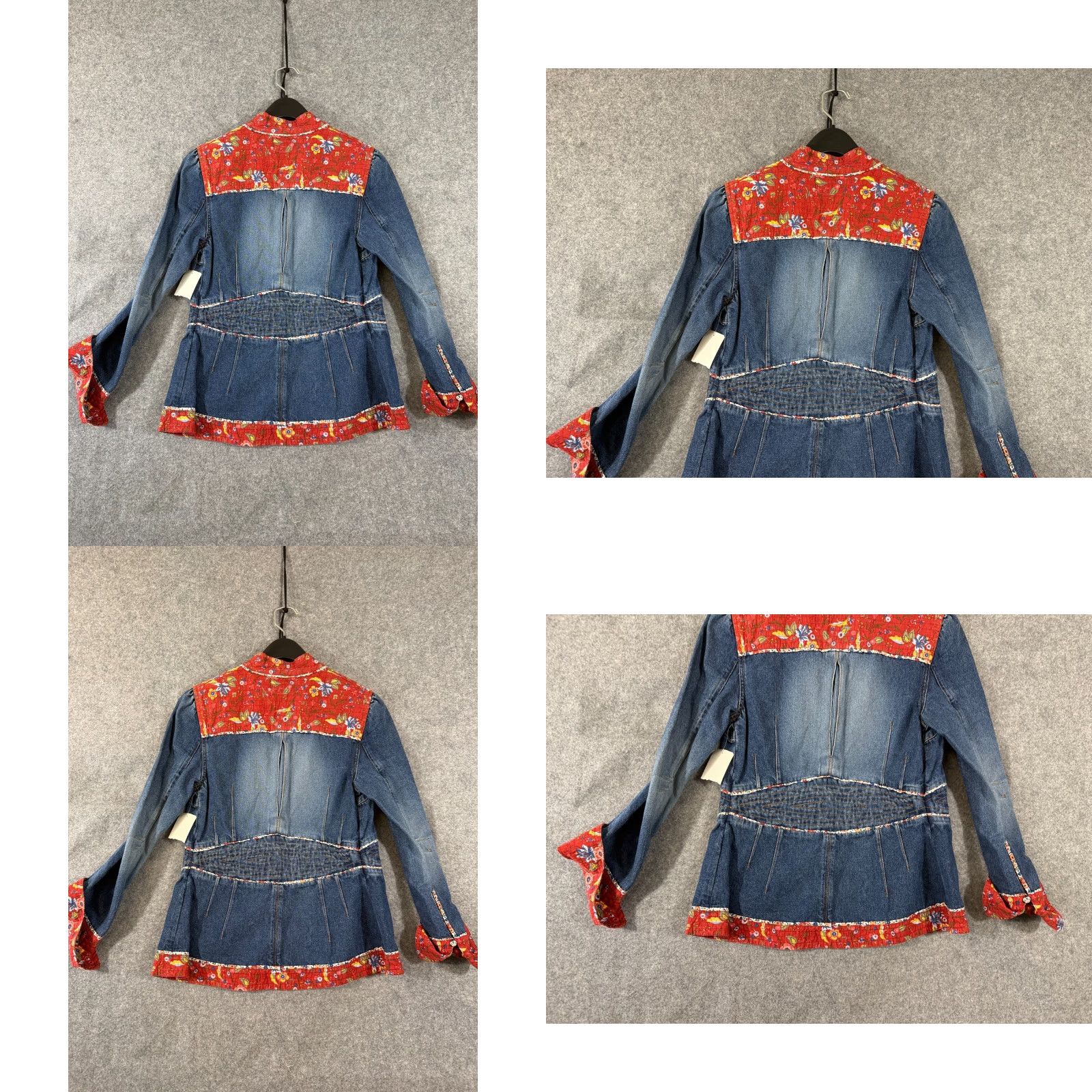 H&M H&M Jacket Womens 6 Blue Denim Floral Quilted Trim Boho Festival Hippie Peplum Open Front NWT Jacket Size M / US 6-8 / IT 42-44 - 8 Thumbnail