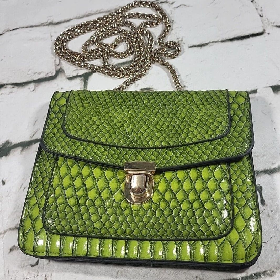 Vintage Mellow World Angelica Purse Lime Green Snakeskin Chainlink Strap Crossbody Flaw Grailed