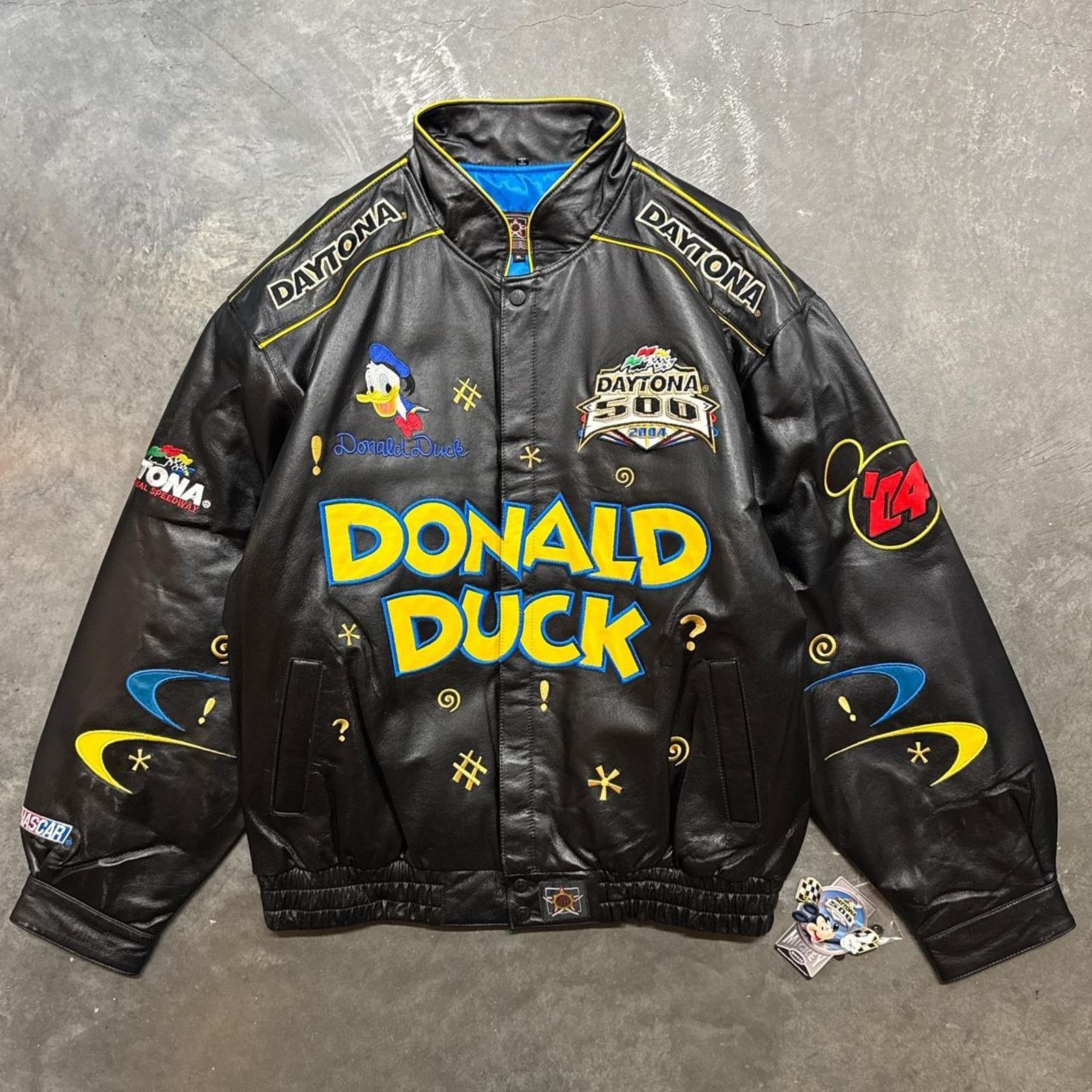 Disney × Vintage Vintage JH Design Donald Duck NASCAR Disney Leather Jacket Size US XL / EU 56 / 4 - 4 Thumbnail