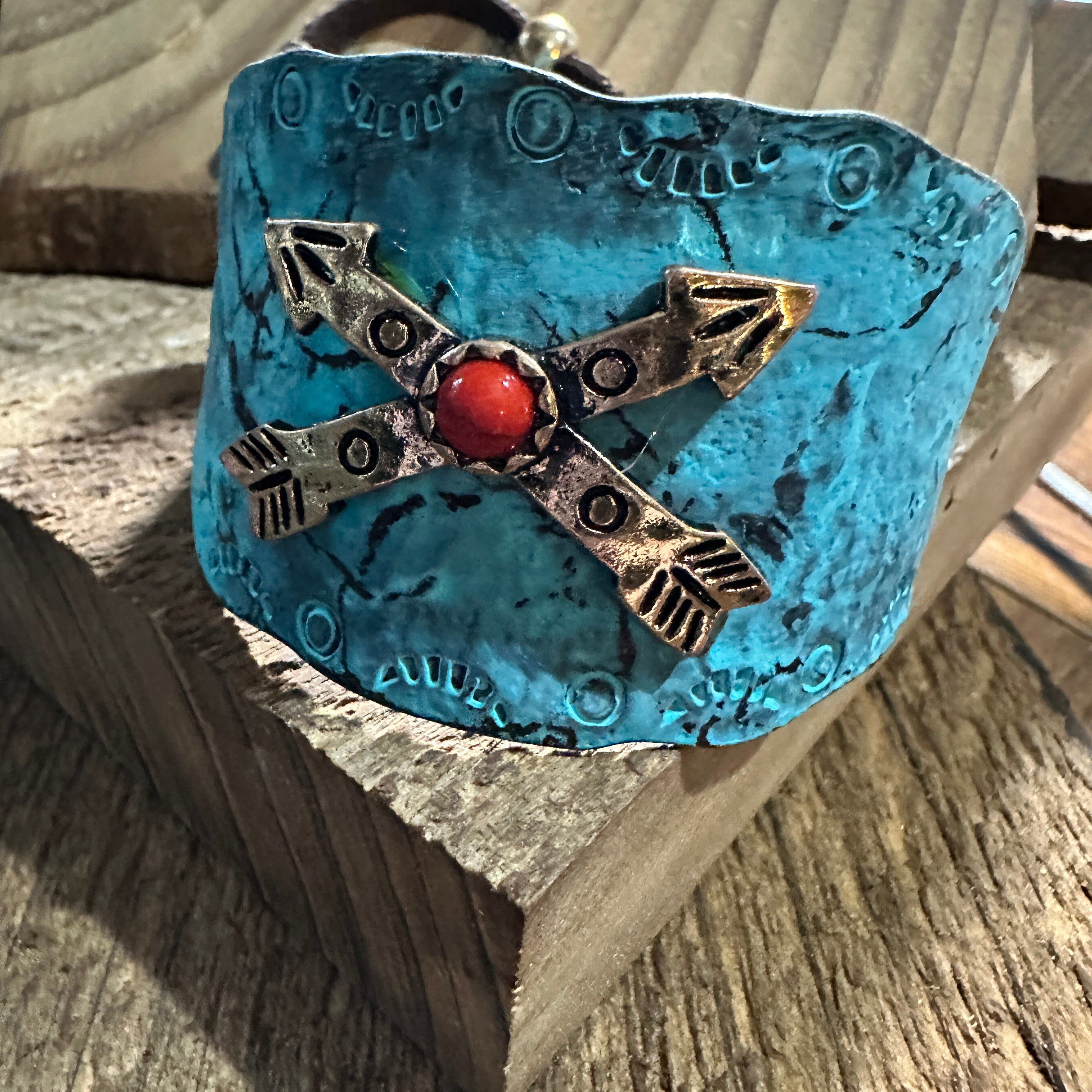 Other Native Cross Arrow Red Stone Western Bracelet Cuff with Adju Size ONE SIZE - 4 Thumbnail
