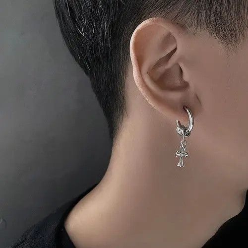 Designer × Jewelry 925 Silver Plated Cross Dangle Drop Earrings for Men Women Size ONE SIZE - 1 Thumbnail