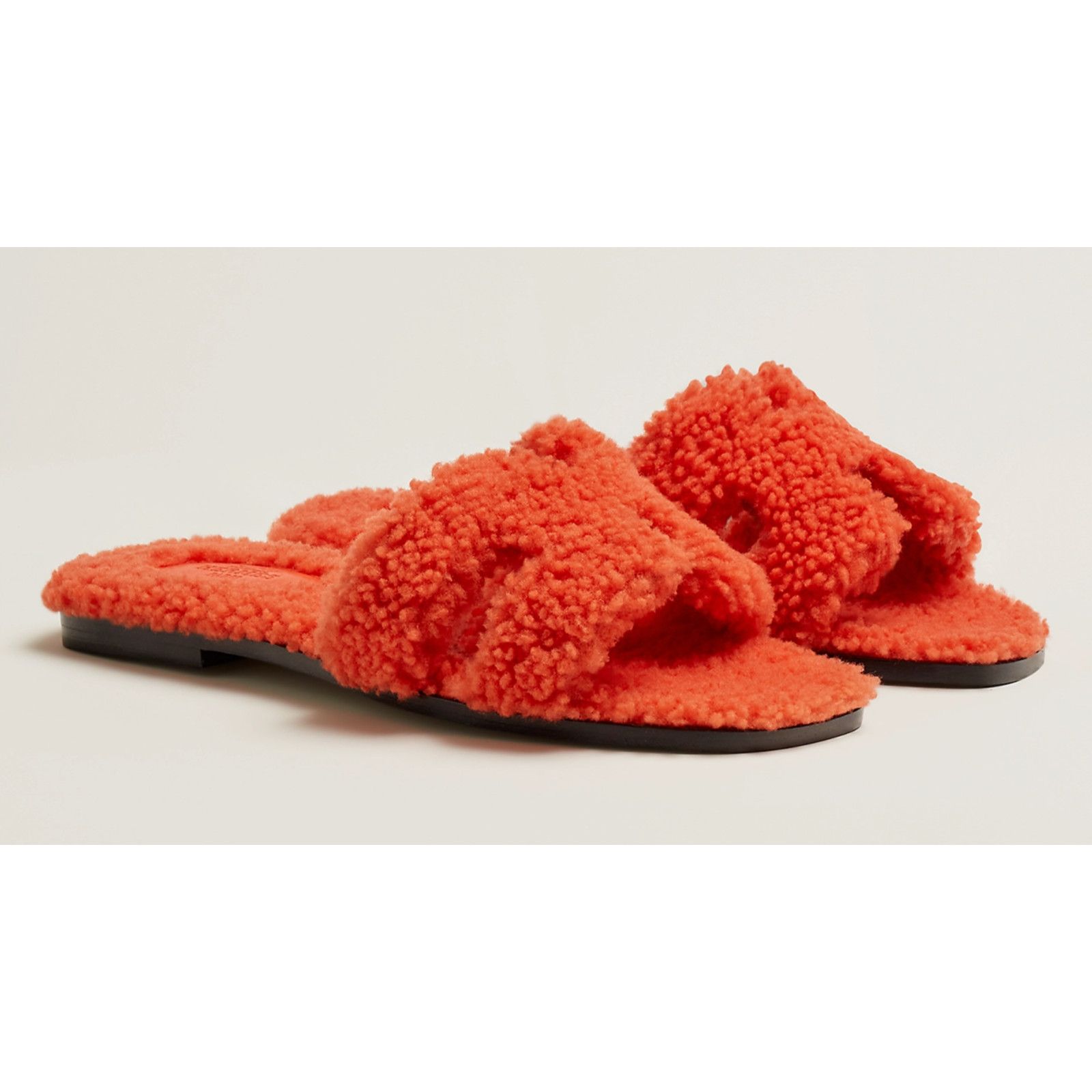 Hermes Hermes Oran Teddy Shearling Fur Orange H Logo Slide Size US 6.5 / IT 36.5 - 2 Thumbnail