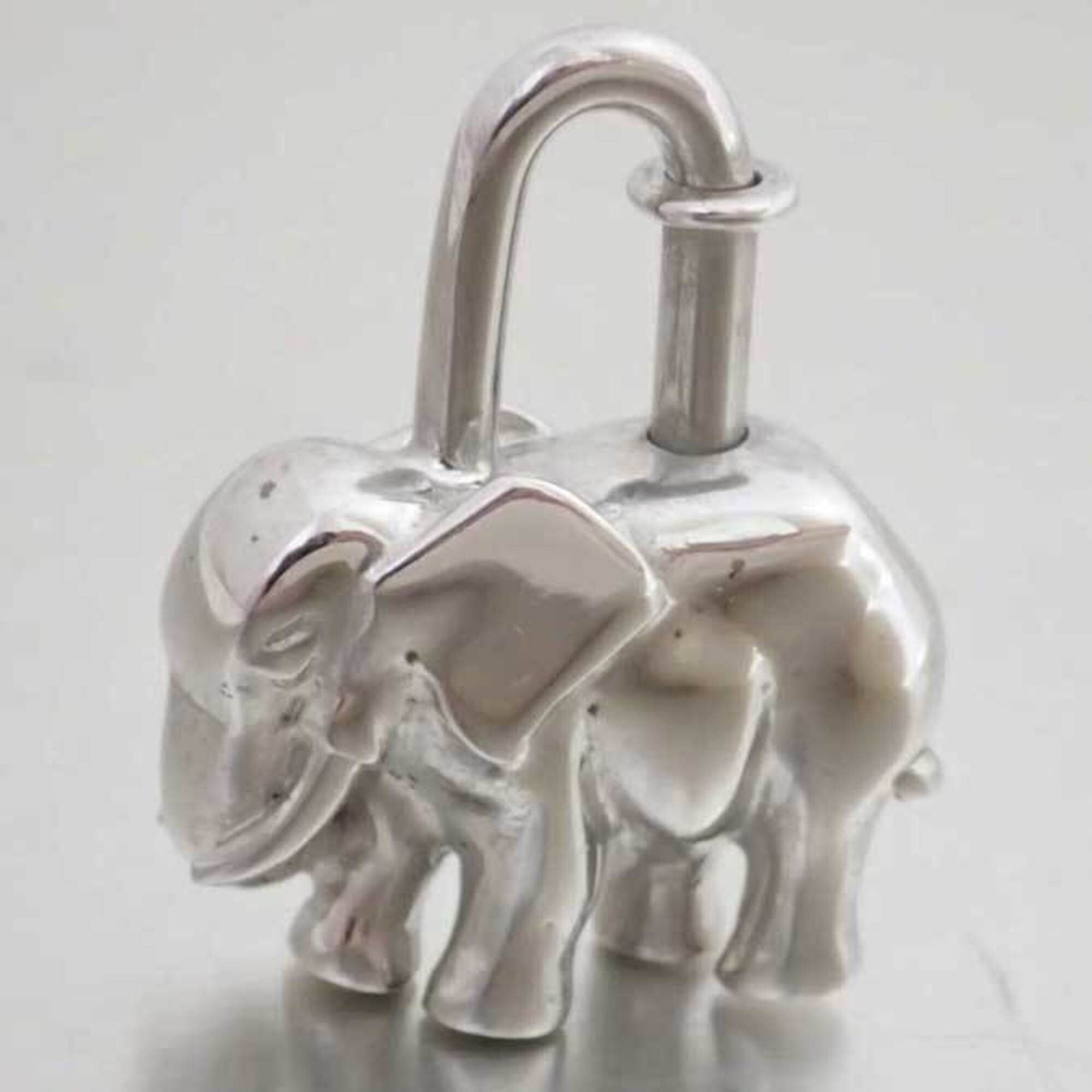 image of Hermes Cadena Animal Motif Elephant Silver Charm Pendant Women's Men's in Black