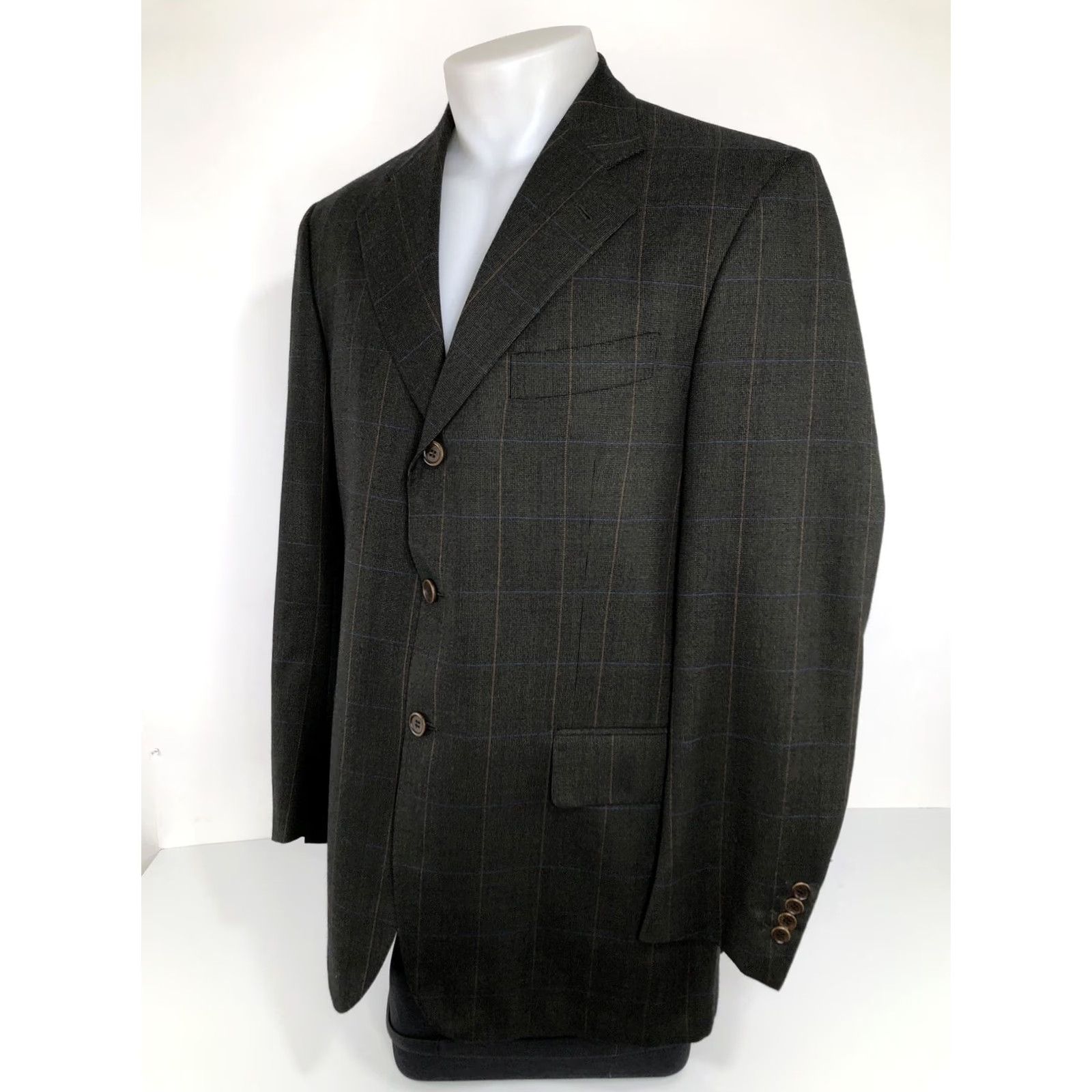 Vintage LUCIANO BARBERA Blazer Mens US 42 Wool / Cashmere 3 Button Brown / Orange / Blue" Size 42R - 4 Thumbnail