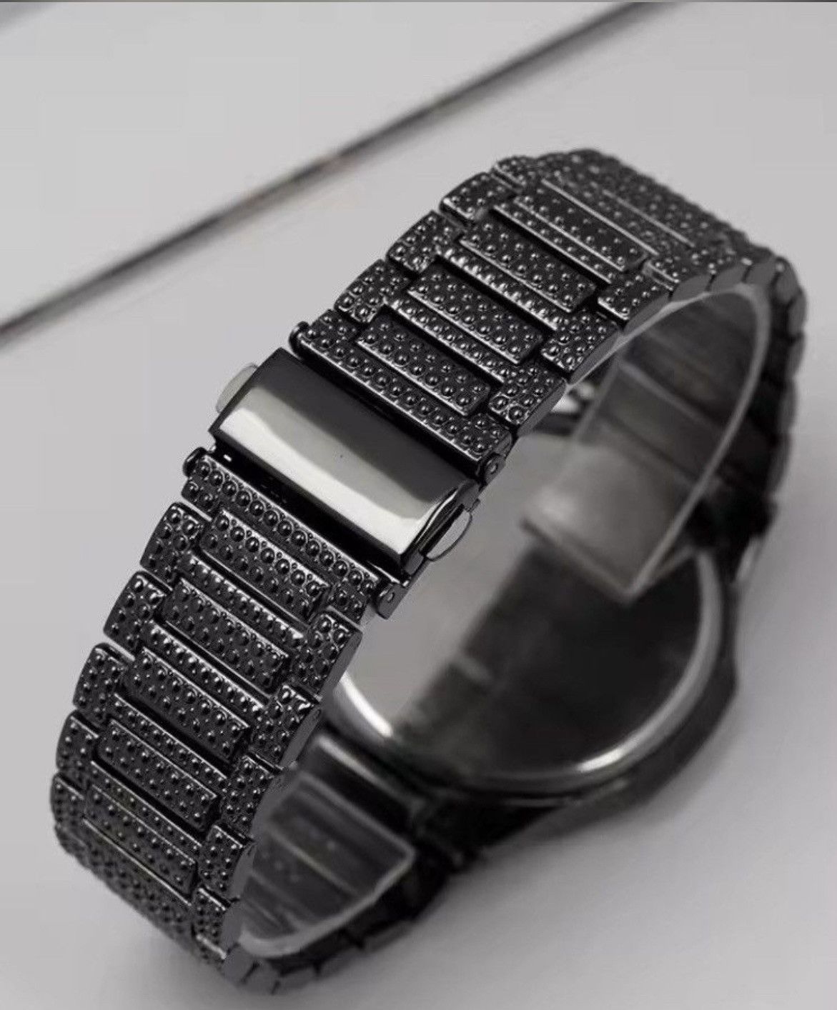 Jewelry Full Diamond Black Steel Band Quartz Watch Size ONE SIZE - 2 Thumbnail