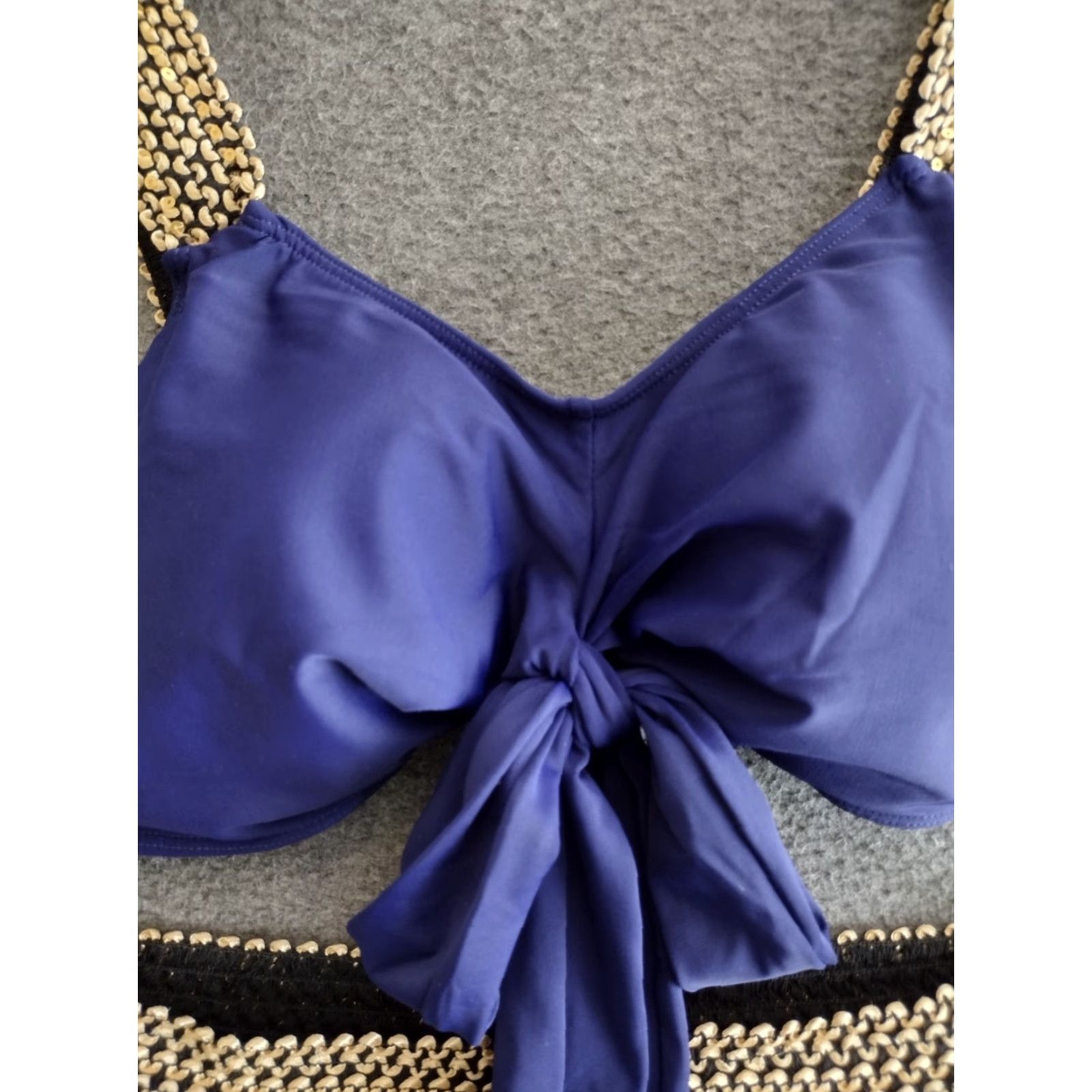 Vintage Eomenie Women's Bikini Tie Top and Bikini Bottom Blue Trim Gold XL Size XL / US 12-14 / IT 48-50 - 3 Thumbnail