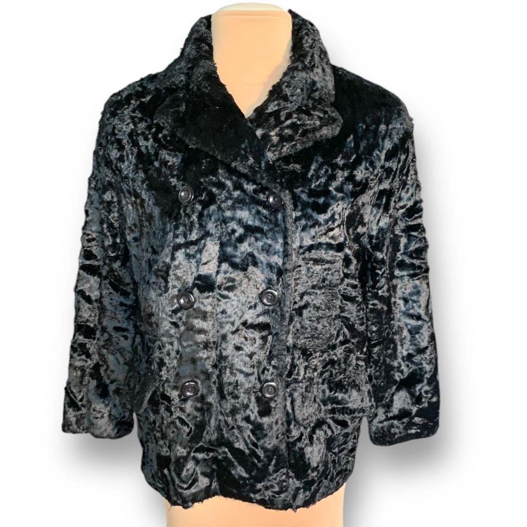 Vintage Vintage XOE New York Black Faux Fur Double Breasted Peacoat Size S / US 4 / IT 40 - 9 Thumbnail